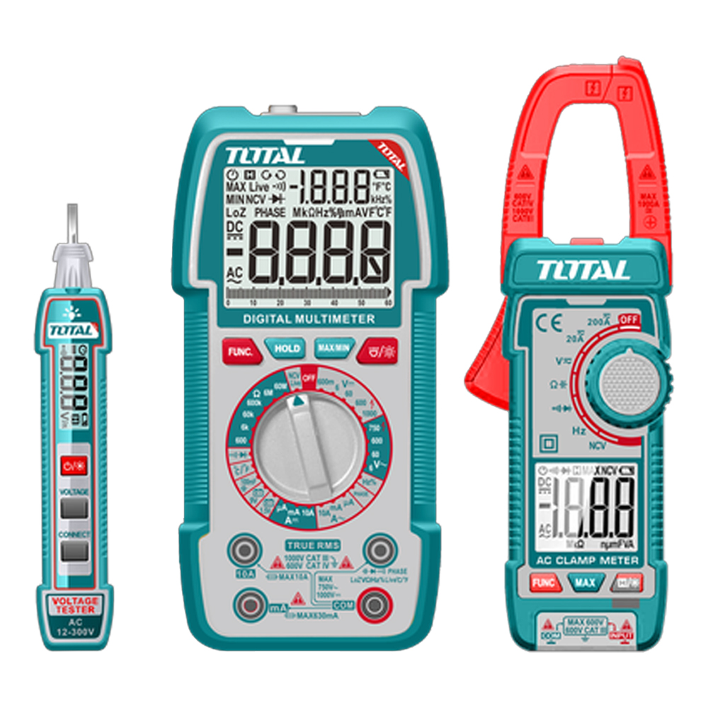KIT MEDIDOR DE CORRIENTE DIGITAL INCLUYE PROBADOR - TESTER - PINZA SUPER  TOTAL (TOS24067)