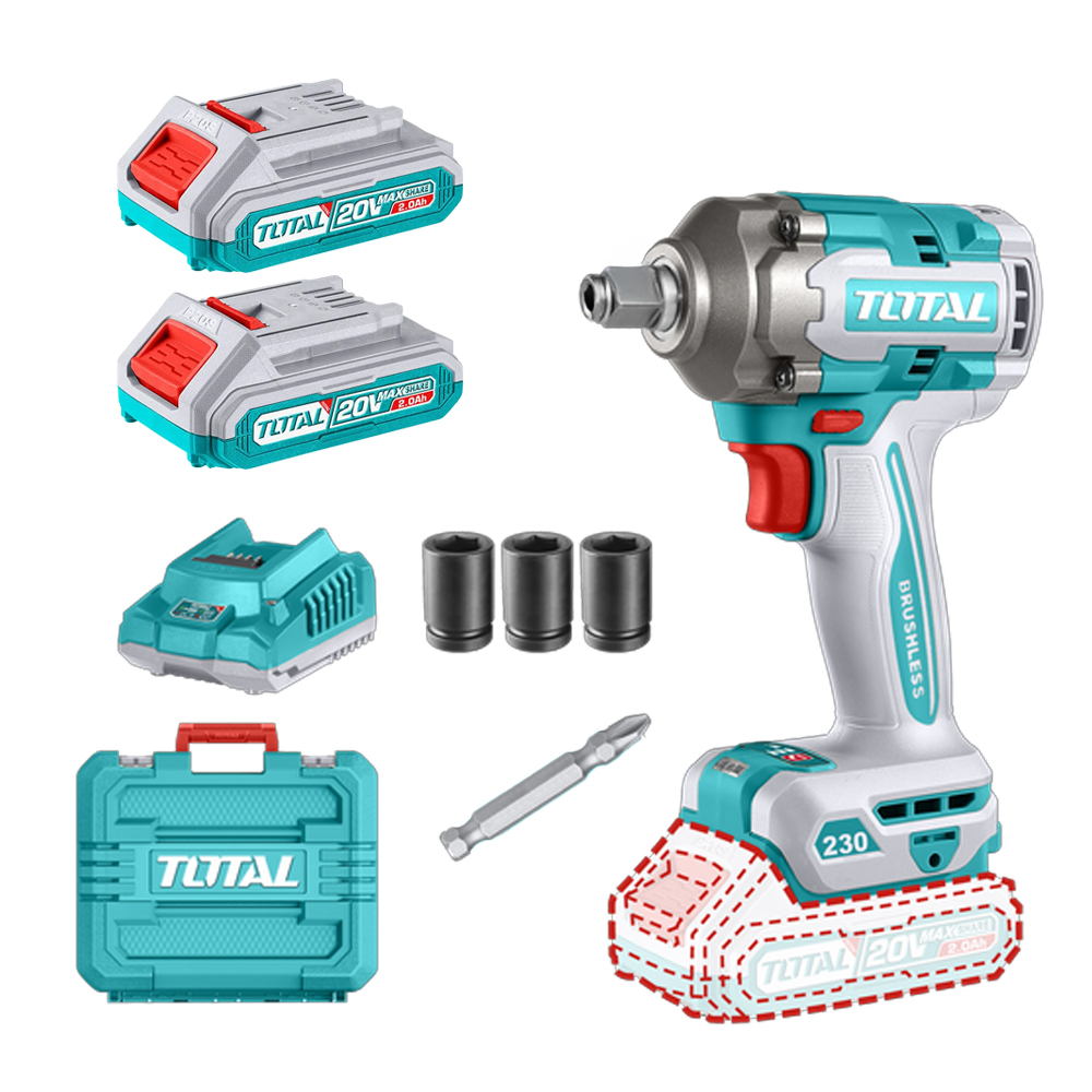 PISTOLA IMPACTO 20V  INCLUYE 2 BATERIAS 1 CARGADOR COPAS DE 17,19,21 Y PUNTA DESTORNILLADOR INDUSTRIAL SUPER TOTAL(UTIWLI20236)
