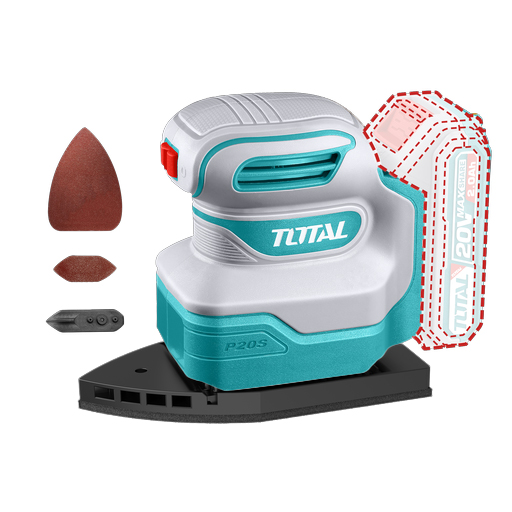 LIJADORA DE PALMA ORBITAL  ROTATIVA   INALAMBRICA 20V 12000 RPM INCLUYE 9 LIJAS INDUSTRIAL  SUPER  TOTAL (TPSLI2014)