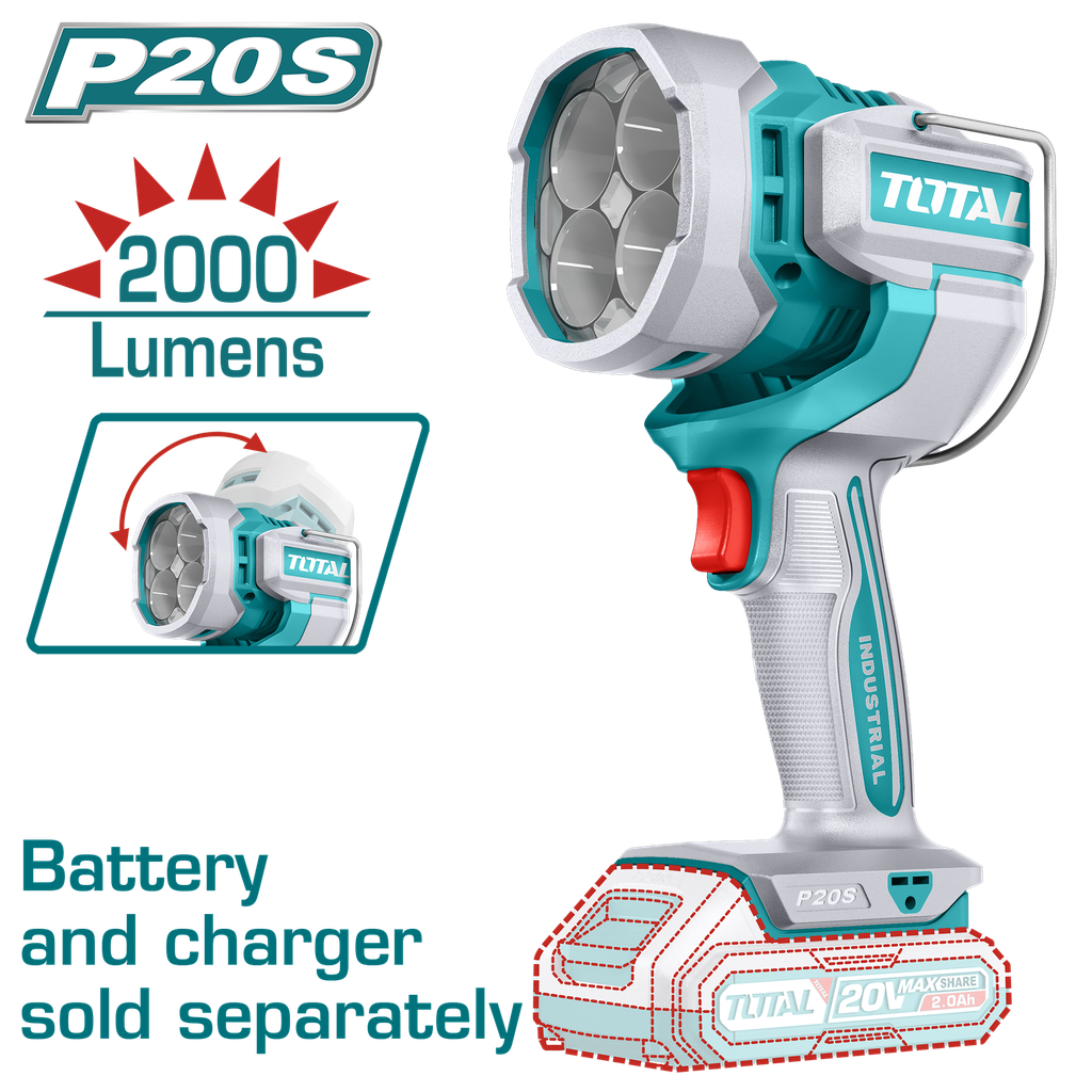 LAMPARA DE TRABAJO INALAMBRICA 2000 LUMENES 20V BATERIA Y CARGADOR NO INCLUIDO  INDUSTRIAL SUPER TOTAL (TWLI2088)
