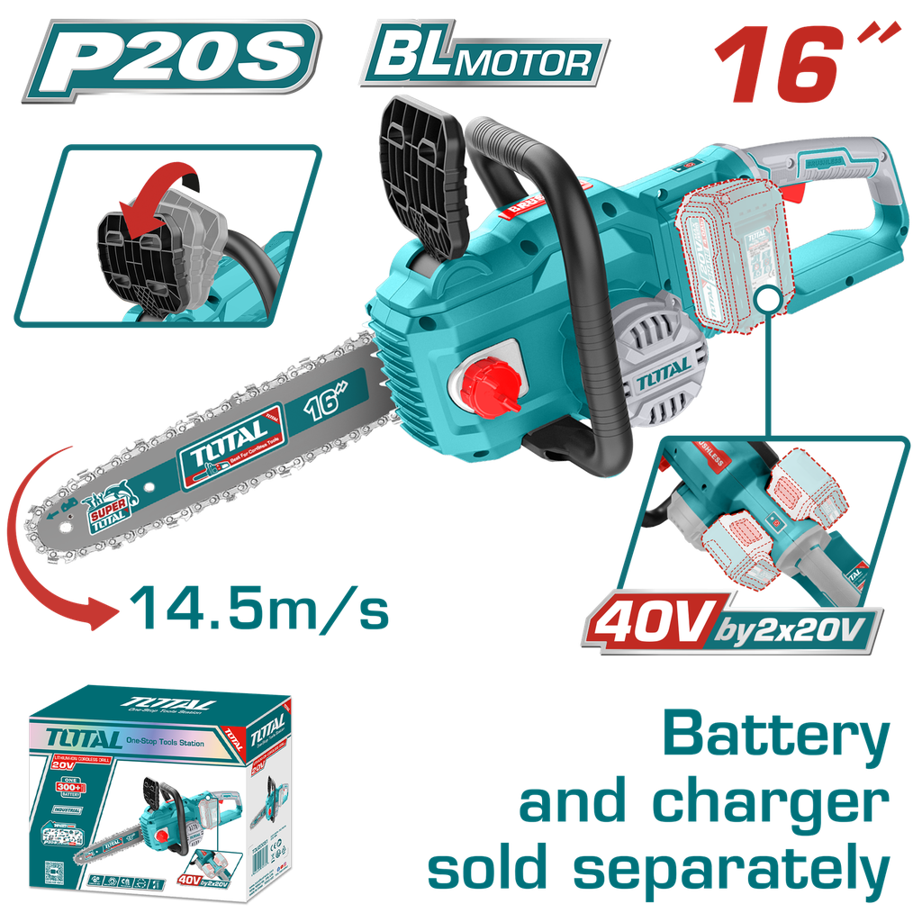 MOTOSIERRA INALAMBRICA 16" 20V L BATERIA Y CARGADO NO INCLUIDO INDUSTRIAL SUPER TOTAL (TGSLI40168)