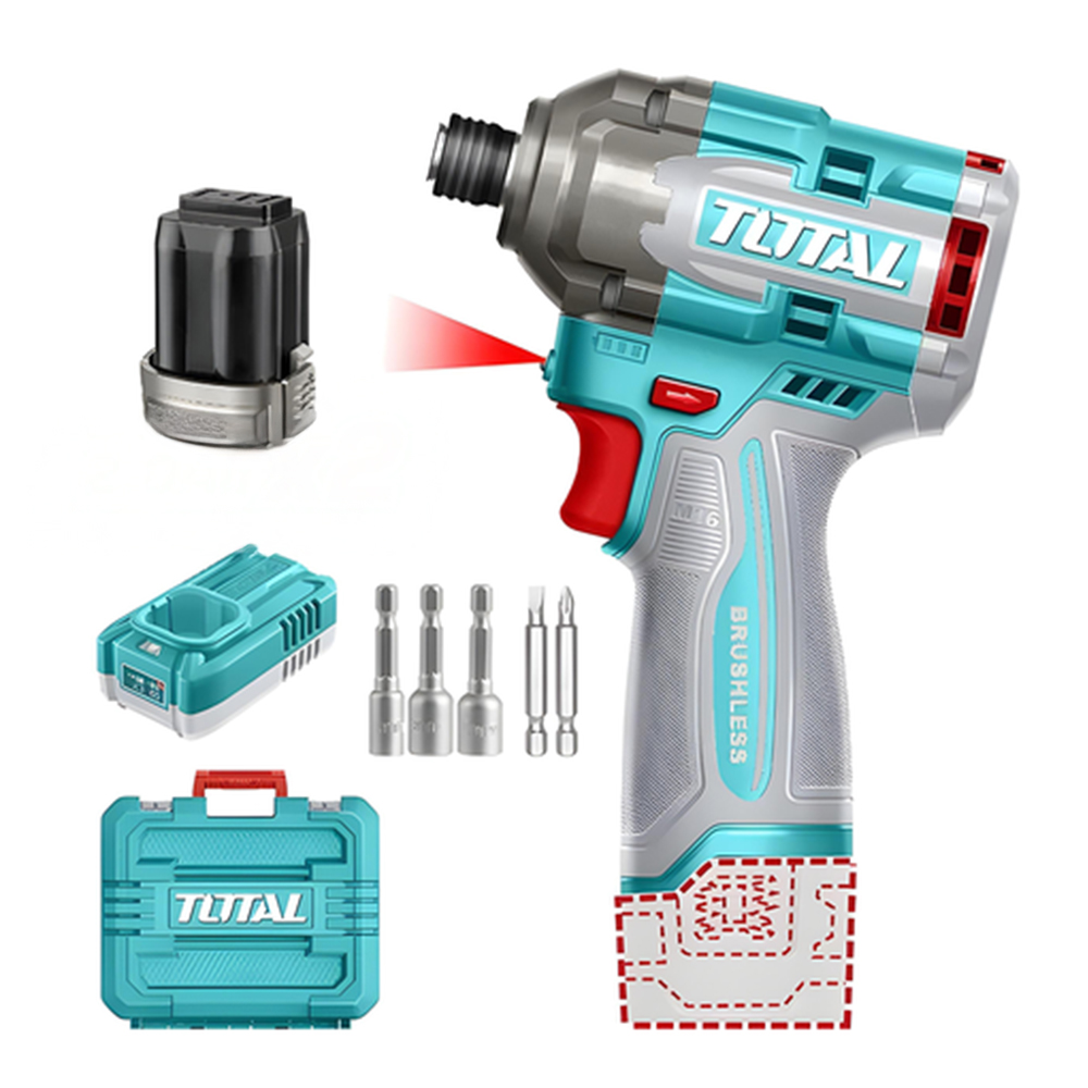 ATORNILLADOR DE IMPACTO INALAMBRICO  16V 170NM  INCLUYE 2 BATERIAS 2.0AH, CARGADOR,  PUNTA TALADRO Y  COPA  INDUSTRIAL SUPER TOTAL (UTIRLI16178)