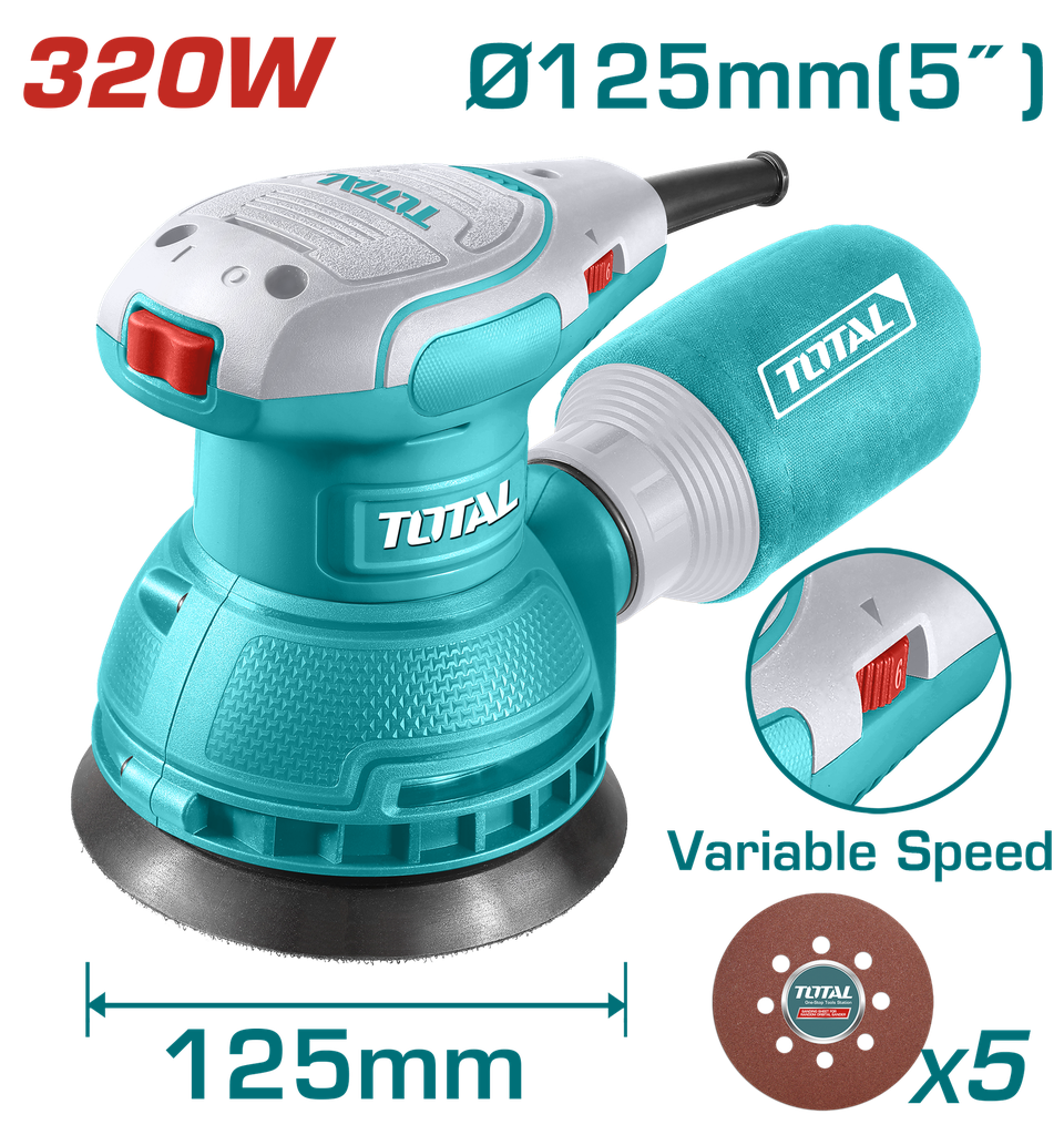 LIJADORA ORBITAL  5" 320W INCLUYE 5 LIJAS INDUSTRIAL SUPER  TOTAL (UTF2131256)