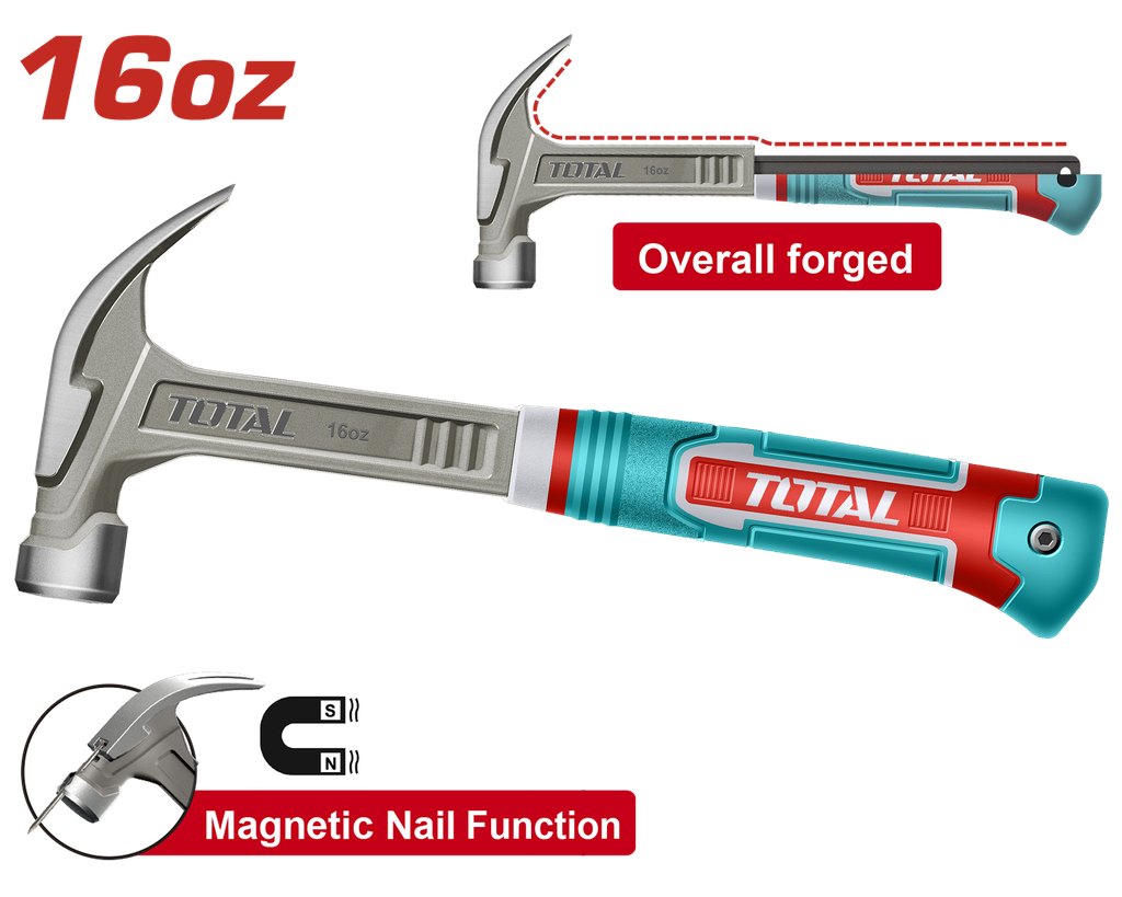 MARTILLO 16 OZ IMANTADO MANGO FIBRA DE VIDRIO INDUSTRIAL  SUPER TOTAL (THCH61016L)