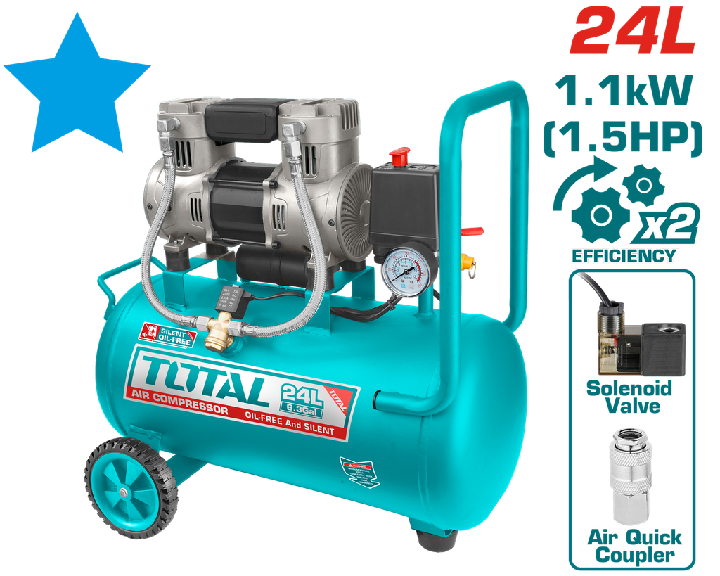 COMPRESOR AIRE HORIZONTAL 24L  1.5HP 116PSI 110-120V  1100W 60HZ  SUPER TOTAL (UTCS1110242)