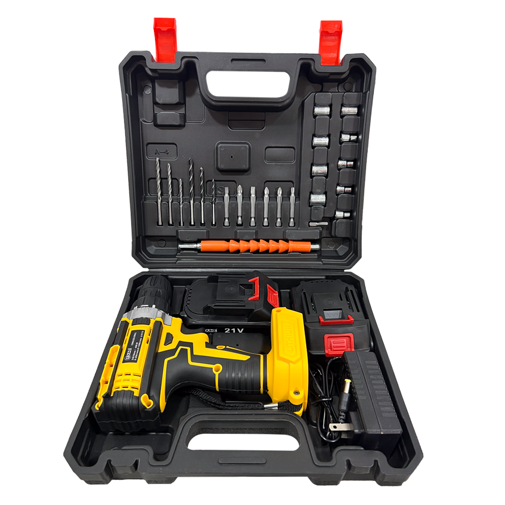 TALADRO ATORNILLADOR INALAMBRICO 3/8" 21V 40N.M INCLUYE 2 BATERIAS, CARGADOR Y 24 PZS UDUKE (HT3387)