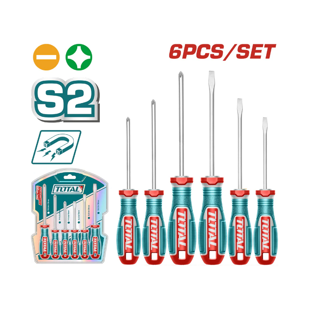 JUEGO DESTORNILLADORES X 6PZS  (+)(-) + DESTORNILLADOR CON PUNTAS INTERCAMBIALES (20 PUNTAS) INDUSTRIAL SUPER TOTAL (TKSDS2726)