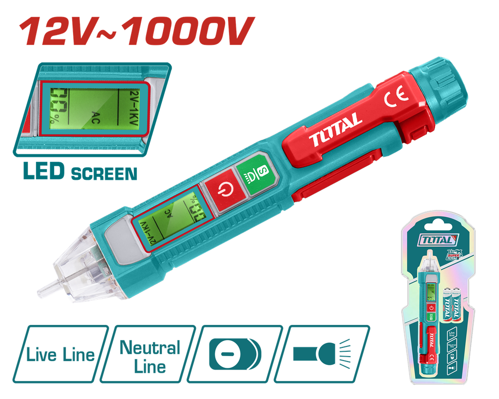PROBADOR DE CORRIENTE DIGITAL CON PANTALLA LED  12V - 1000V SUPER TOTAL (THT210003)