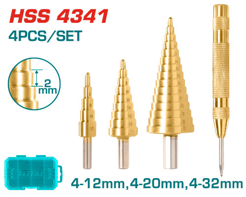 BROCA ESCALONADA JUEGO X 3 PZS +1PUNZON INDUSTRIAL SUPER TOTAL (TACSD2041)