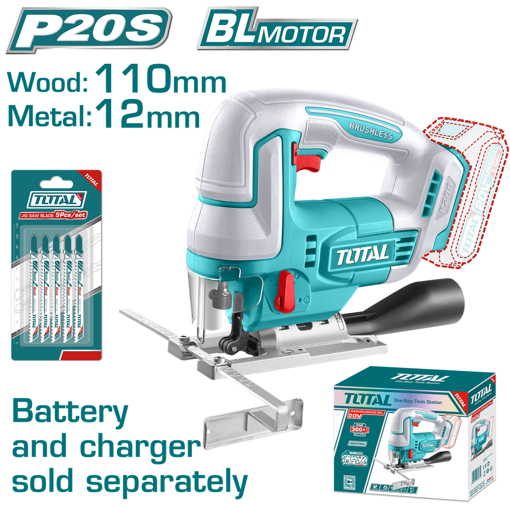 CALADORA INALAMBRICA 20V + 5 SIERRA SABLE BATERIA Y CARGADOR NO INCLUIDO INDUSTRIAL SUPER TOTAL (TJSLI1008)