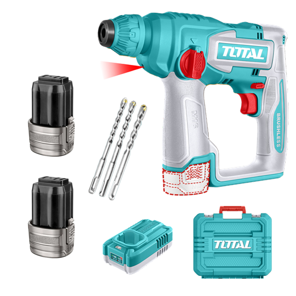 TALADRO INALAMBRICO ROTOMARTILLO SDS PLUS 11/16" 16V + 3 BROCAS INCLUYE 2 BATERIAS (2.0AH)  Y 1 CARGADOR INDUSTRIAL SUPER TOTAL (UTRHLI16168)