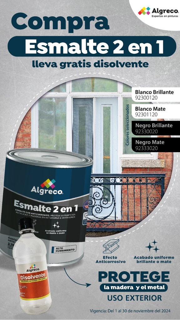 ESMALTE (RAPIDO) 2 EN 1 BLANCO GALON (92300101 (ALGRECO) BONIFICADO DISOLVENTE GRATIS