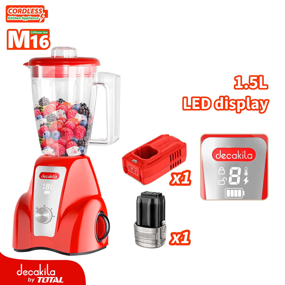 LICUADORA INALAMBRICA  16V  1.5L VASO PLASTICO  INCLUYE BATERIA Y CARGADOR DECAKILA (KUJB051R)