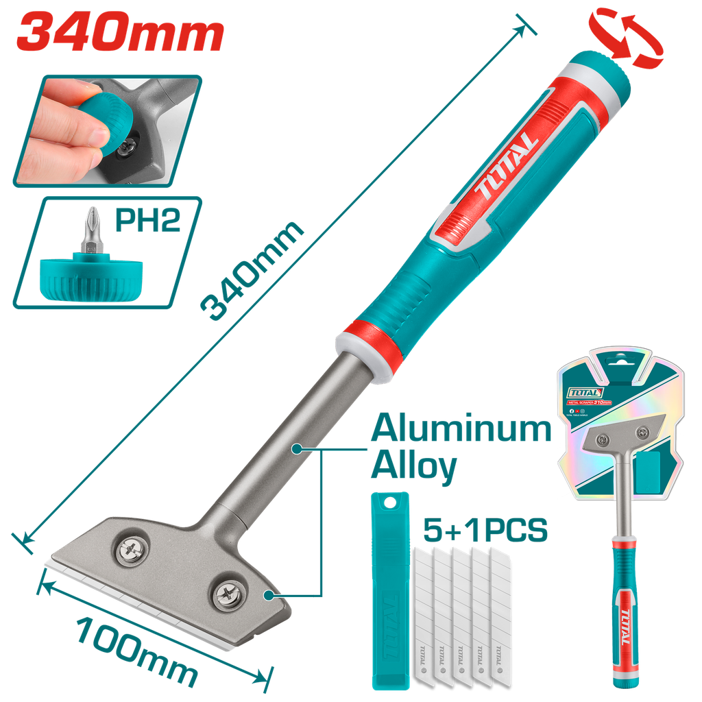 RASPADOR 100MM X 340MM INCLUYE 5 CUCHILLAS INDUSTRIAL  SUPER TOTAL (TGS3088)