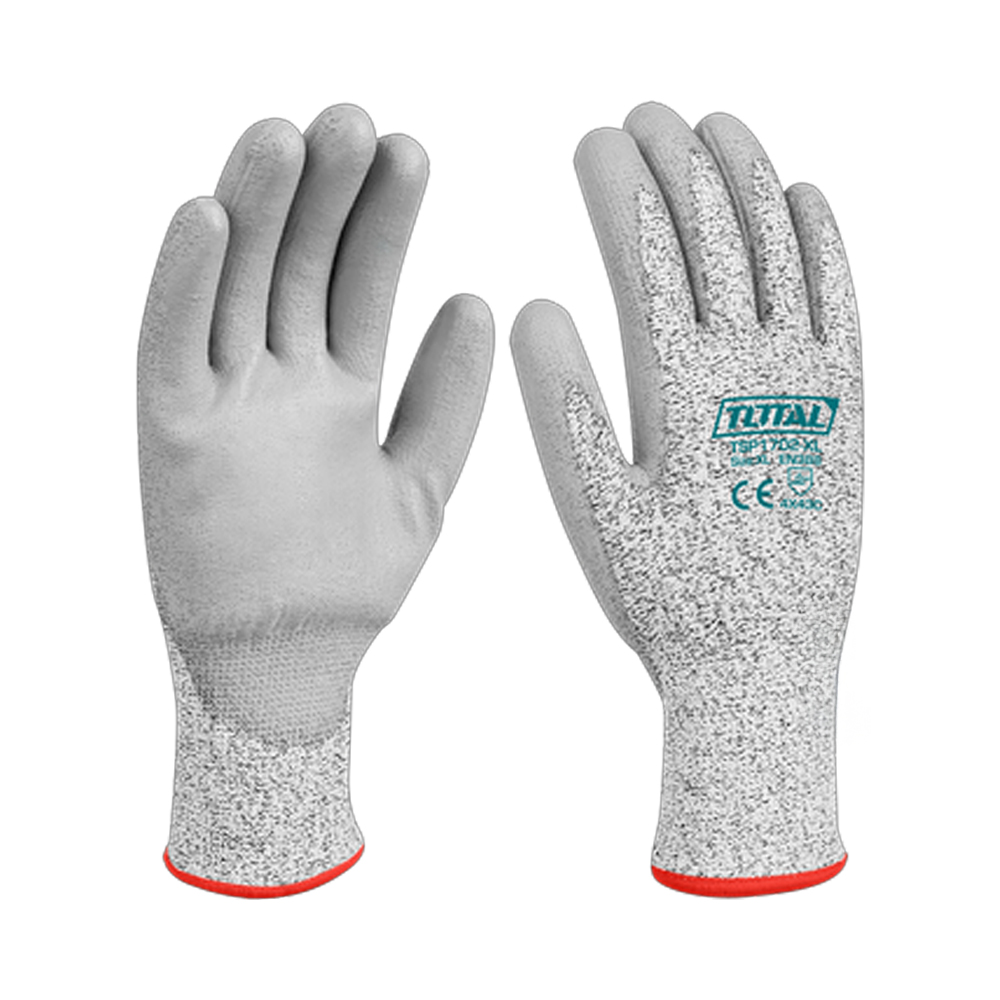 GUANTE POLYESTER XL ANTICORTE CON RECUBRIMIENTO DE PU INDUSTRIAL SUPER TOTAL (TSP1702-XL)