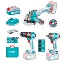 COMBO INALAMBRICO 20V TALADRO 1/2"  66NM + PULIDORA 4 1/2"  1000W + PISTOLA IMPACTO  1/2 400NM INCLUYE 2 BATERIA 20V(4.0AH),CARGADOR , 10 DISCOS DE CORTE Y ACCESORIOS INDUSTRIAL TOTAL (UTOSLI241291)