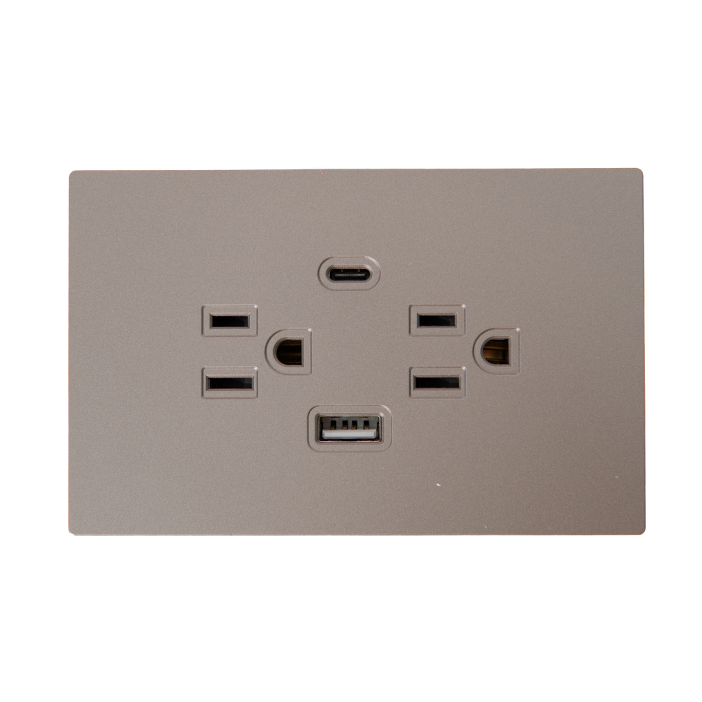 TOMA DOBLE + TIPO USB + TIPO C TERRA GRIS  UDUKE (V8-032)