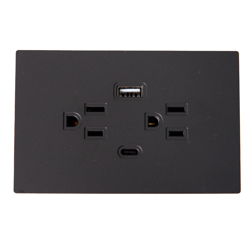 TOMA DOBLE + TIPO USB + TIPO C TERRA NEGRA  UDUKE (V6-032)