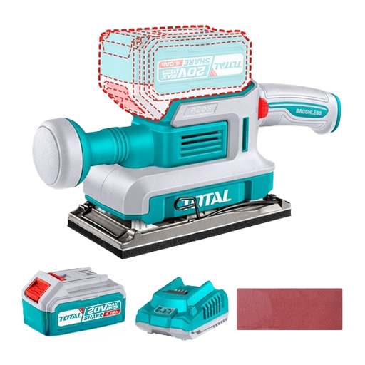 LIJADORA DE PALMA INALAMBRICA  3-1/2 X 7" 20V INCLUYE 1 BATERIA 4.0AH , CARGADOR Y 5 LIJAS INDUSTRIAL SUPER TOTAL (UTFSLI20311)