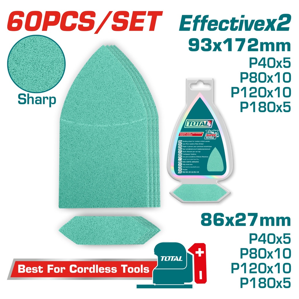 JUEGO DE LIJA X 60 PIEZAS (9.3X17.2CM) INDUSTRIAL TOTAL (TAC938660)