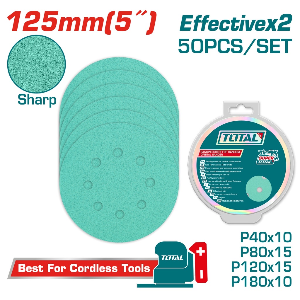 JUEGO DE LIJA X 50 PIEZAS 5" INDUSTRIAL TOTAL (TAC125050)