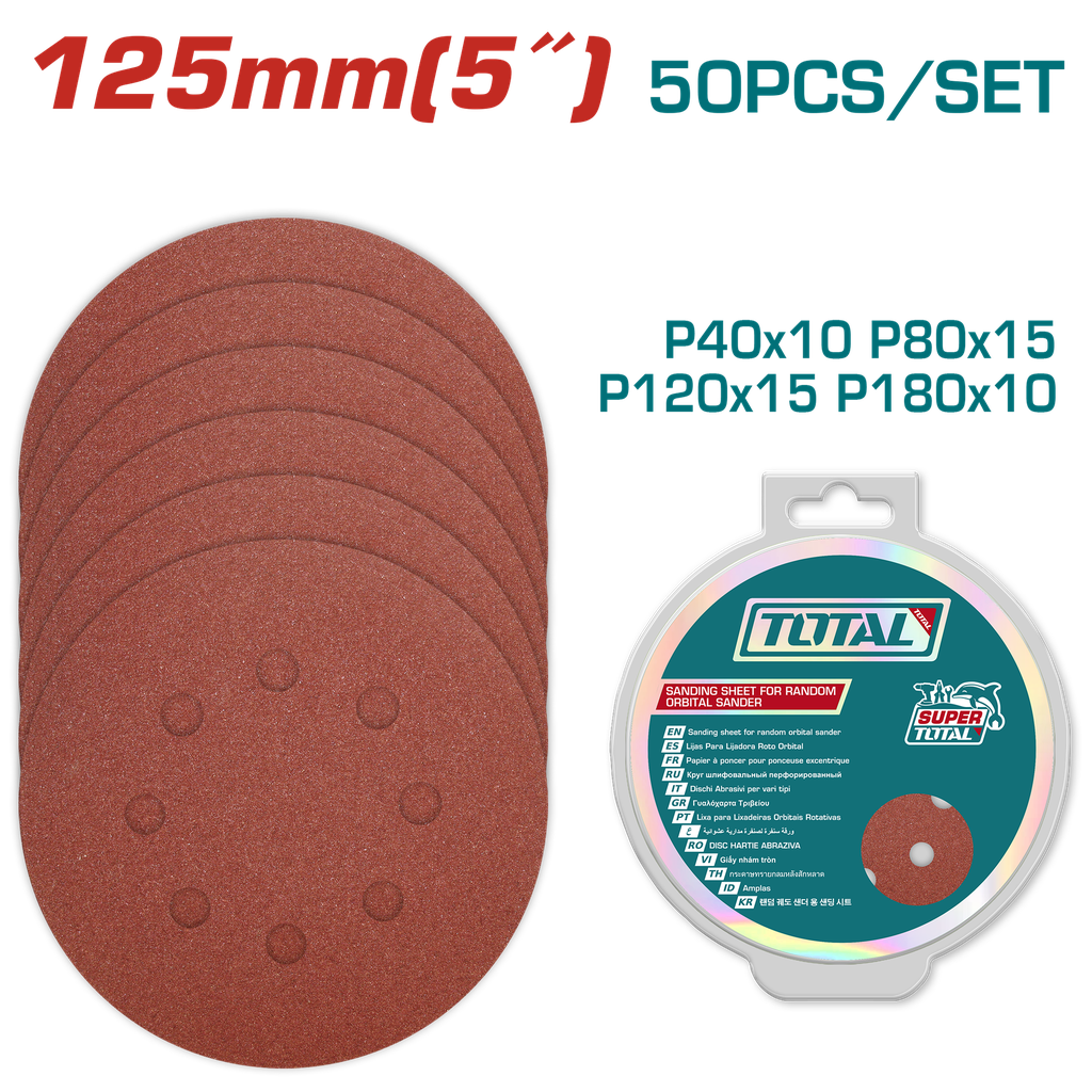 JUEGO DE HOJAS DE LIJA X 50 PIEZAS 5" PARA LIJADORA ORBITAL TOTAL (TAC7312511)