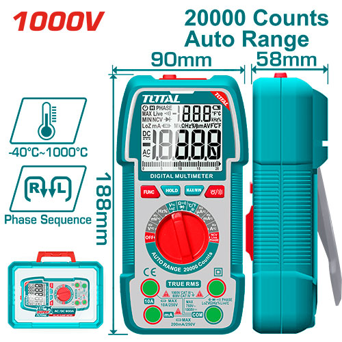 TESTER DIGITAL 1000V 20000 CONTEOS RMS INDUSTRIAL TOTAL (TMT5410003)