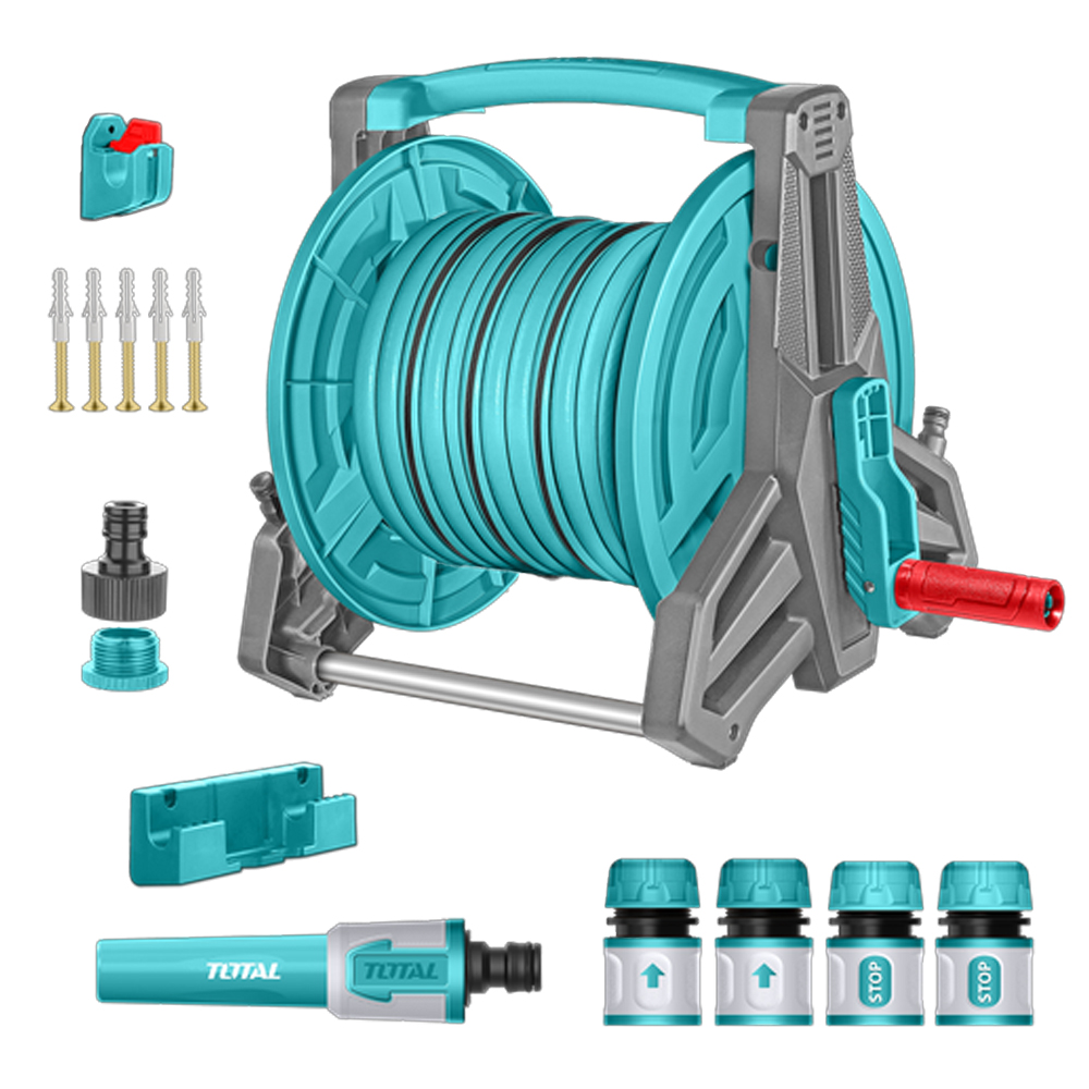 MANGUERA DE JARDIN 20 MTS CON CARRETE INCLUYE ACCESORIOS TOTAL (THHR20124)