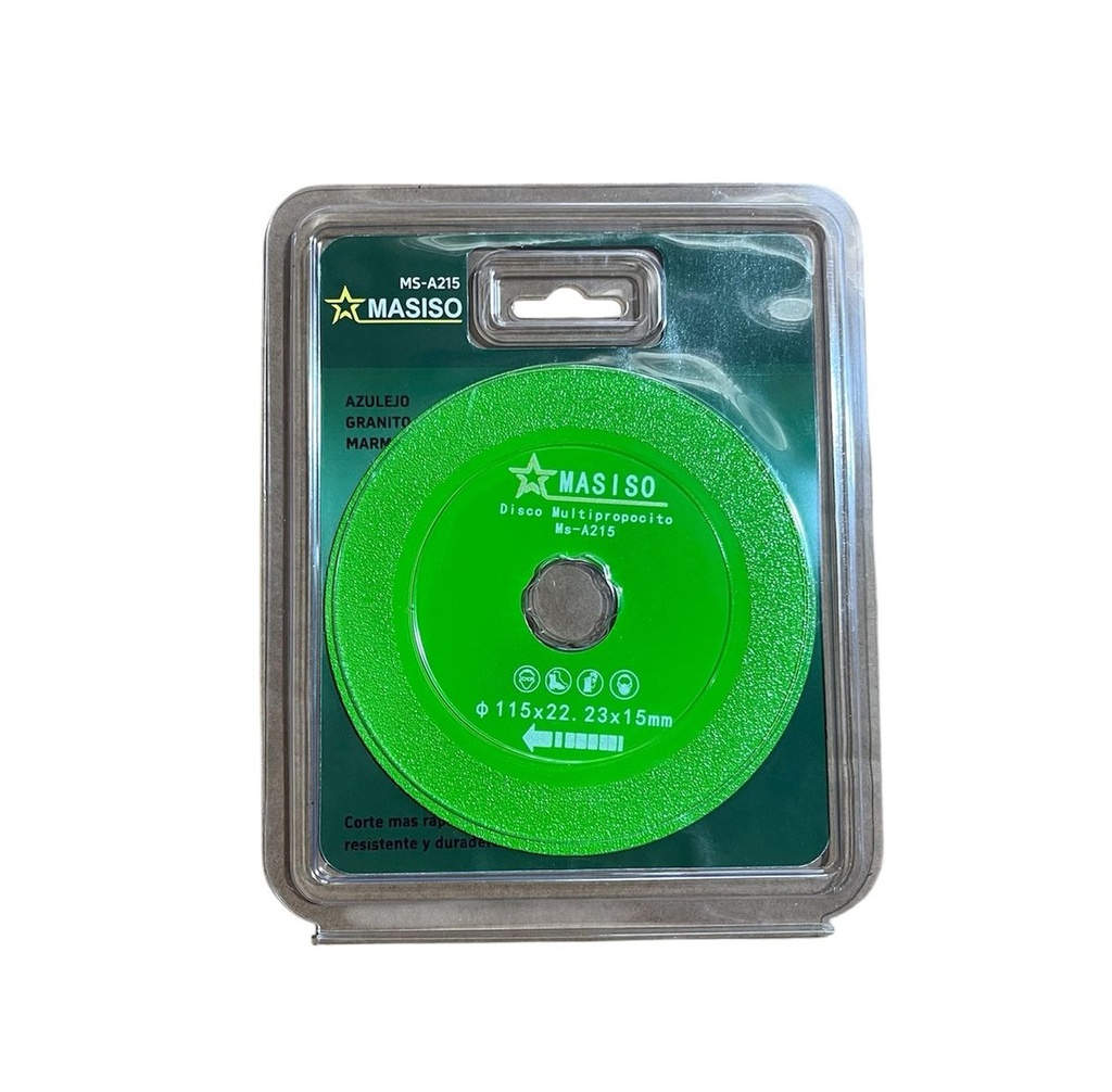 DISCO CORTE VIDRIO Y CERAMICA VERDE 4 1/2" MASISO (115X22.23X15MM) (MS-A215)