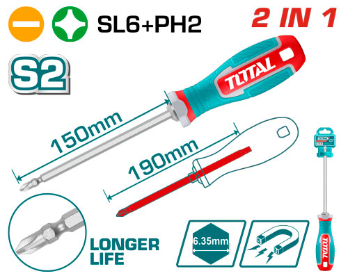 DESTORNILLADOR DOBLE PUNTA IMANTADA 2 EN 1 TOTAL (THT250266)