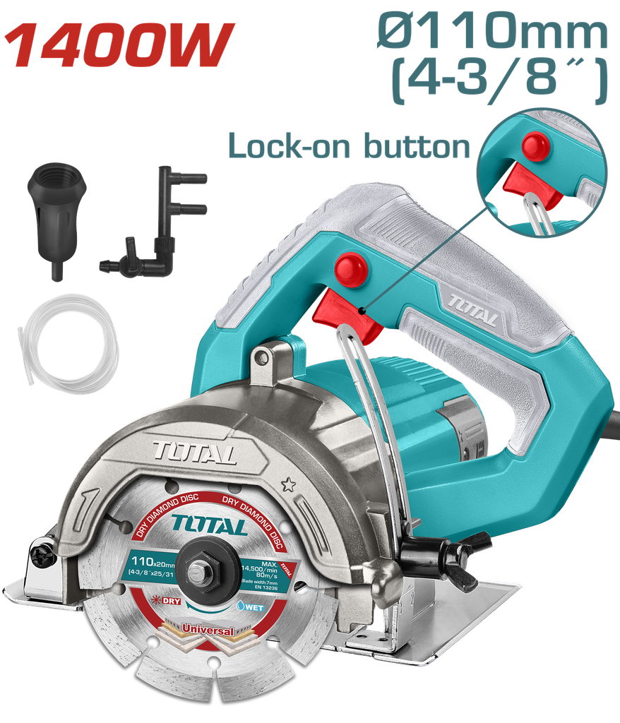SIERRA CIRCULAR 4-3/8" 110V-1400W  INCLUYE UN DISCO DE CORTE (CORTE DE MARMOL Y BALDOSA) INDUSTRIAL TOTAL (UTS3141106)