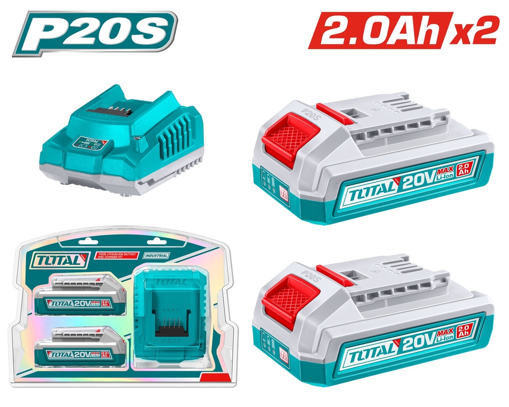 KIT DE 2 BATERIAS 2.0AH + CARGADOR DE 20V INDUSTRIAL TOTAL (UTFBCPK2212)