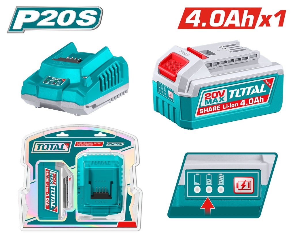 KIT DE 1 BATERIA  4.0AH + CARGADOR DE 20V INDUSTRIAL SUPER TOTAL (UTFBCPK1012)