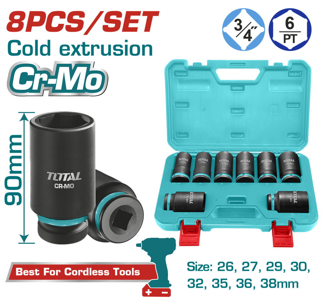 COPAS DE IMPACTO 3/4 JUEGO X 14 PZS 26 - 38 MM INDUSTRIAL TOTAL (THKISD34082L)