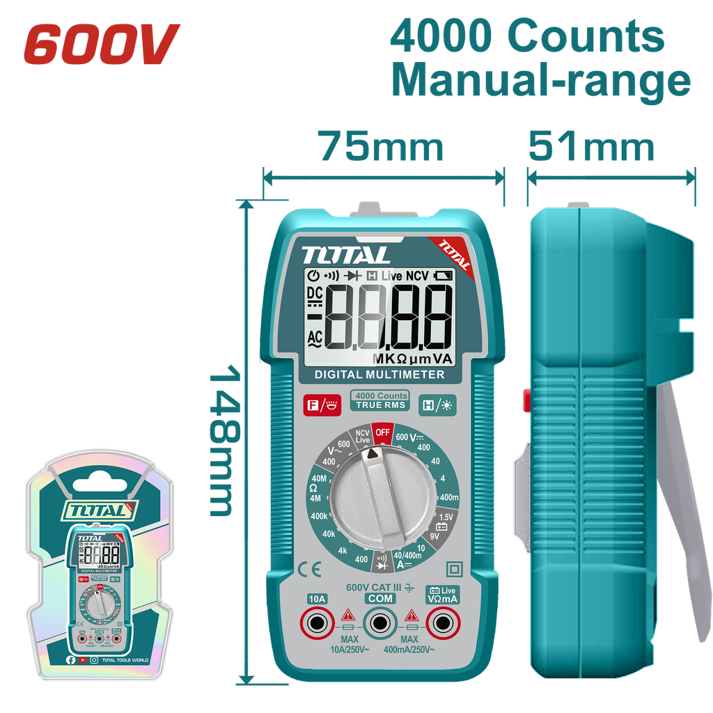 TESTER DIGITAL 600V 4000 CONTEOS RMS INDUSTRIAL TOTAL (TMT536002)