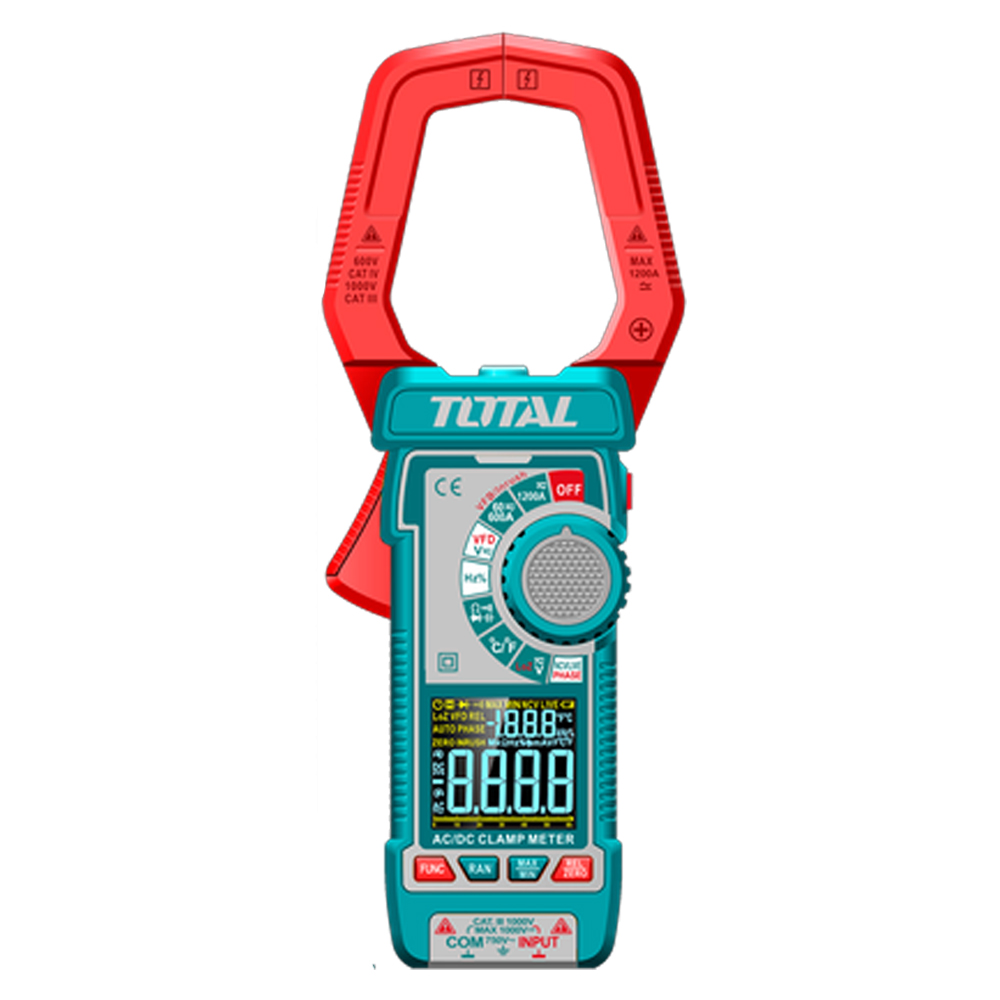 PINZA VOLTIAMPERIMETRICA DIGITAL 1200A  6000 CONTEOS RMS  INDUSTRIAL TOTAL (TMT7610002)