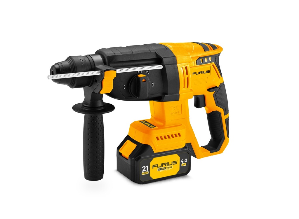 TALADRO ROTOMARTILLO INALAMBRICO SDS PLUS 21V 1000RPM INCLUYE BATERIA 4 AH Y CARGADOR  FURIUS (FRM21B)