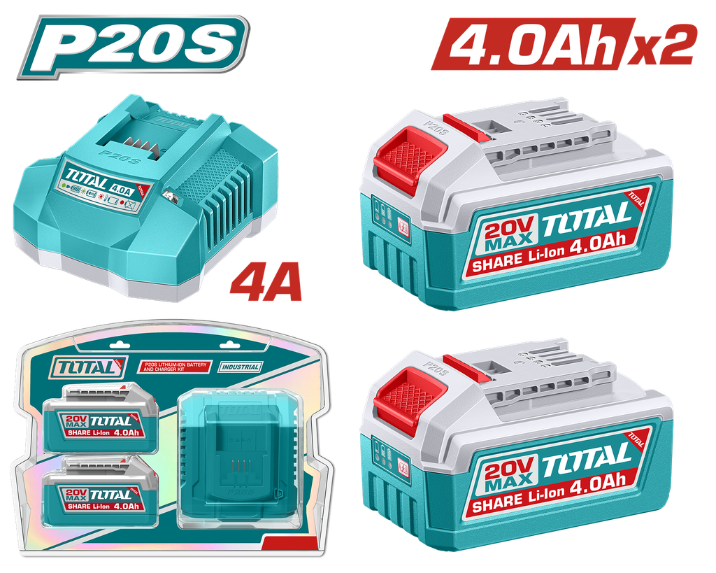 KIT DE 2 BATERIAS 4.0AH + CARGADOR DE 20V INDUSTRIAL TOTAL (UTFBCPK2013)