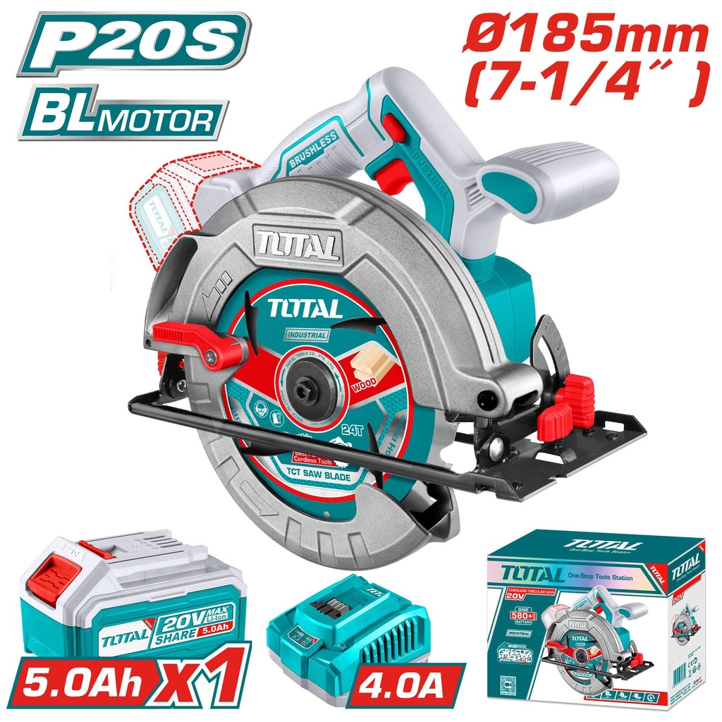 SIERRA CIRCULAR INALAMBRICA 20V 7 1/4" INCLUYE 1 BATERIA (5.0AH)  Y CARGADOR INDUSTRIAL TOTAL (UTSLI18513)