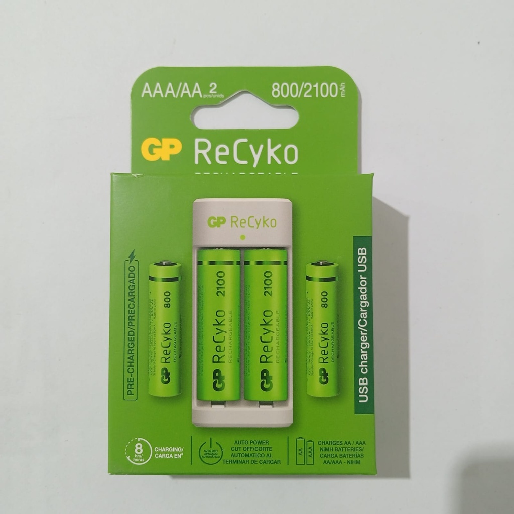 CARGADOR PILA RECARGABLE GP USB 2 PILAS AA 2100MAH + 2 PILAS AAA 800MAH (GPPBE211210AA/80AAAH)