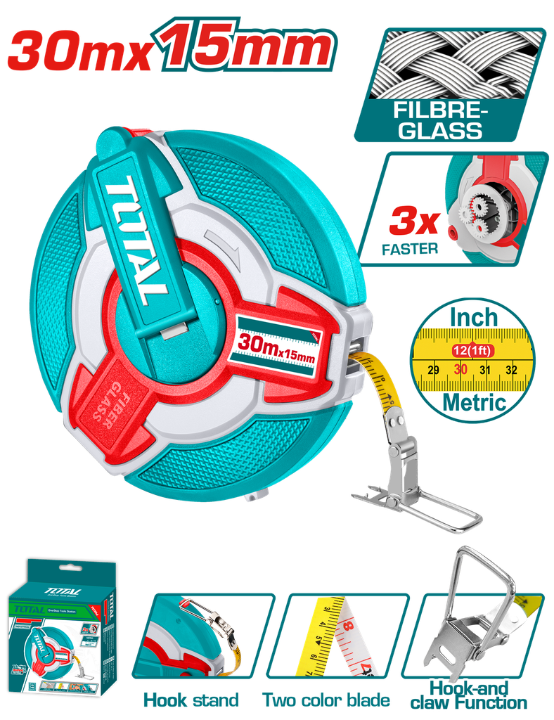 DECAMETRO 30MTS INDUSTRIAL FIBRA DE VIDRIO TOTAL  (TMTF18306)