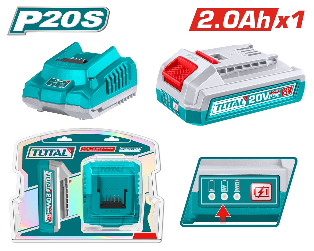 KIT DE 1 BATERIA  2.0AH + CARGADOR DE 20V INDUSTRIAL SUPER TOTAL (UTFBCPK1212)