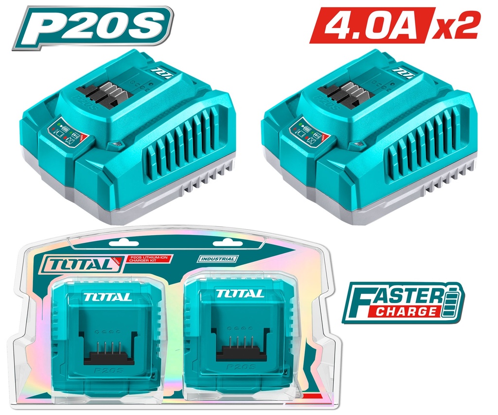 CARGADOR INTELIGENTE  PARA BATERIAS 20V 4.0AH JUEGO X 2 PIEZAS INDUSTRIAL TOTAL (UTOSLI250388)