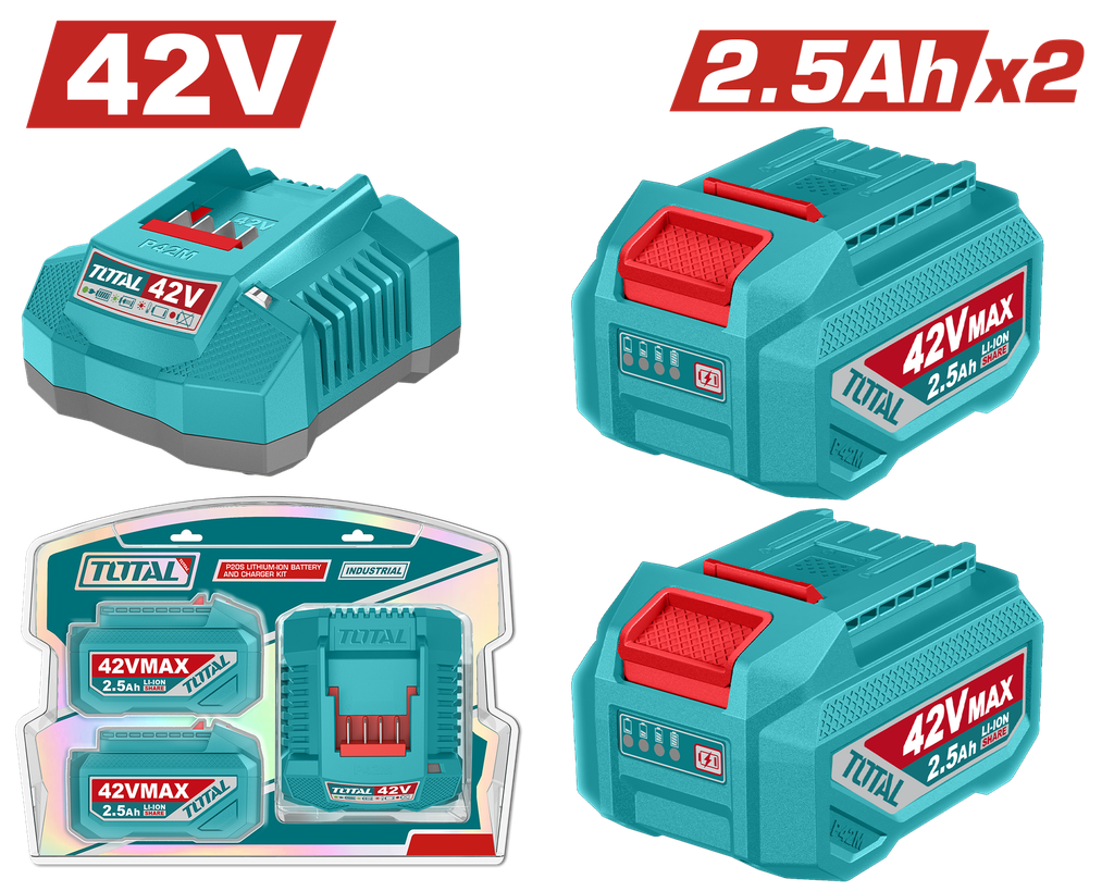 KIT DE 2 BATERIAS 2.5AH + CARGADOR DE 42V INDUSTRIAL TOTAL (UTFBCPM25221)