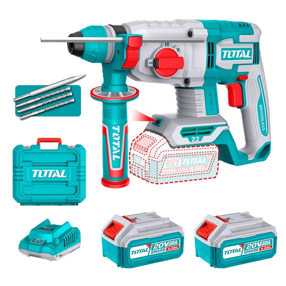 TALADRO ROTOMARTILLO 7/8"  20V SDS PLUS 2.0 JULES INCLUYE 2 BATERIA 4.0AH,1 CARGADOR Y 4 ACCESORIOS INDUSTRIAL  SUPER TOTAL (UTRHLI212282)