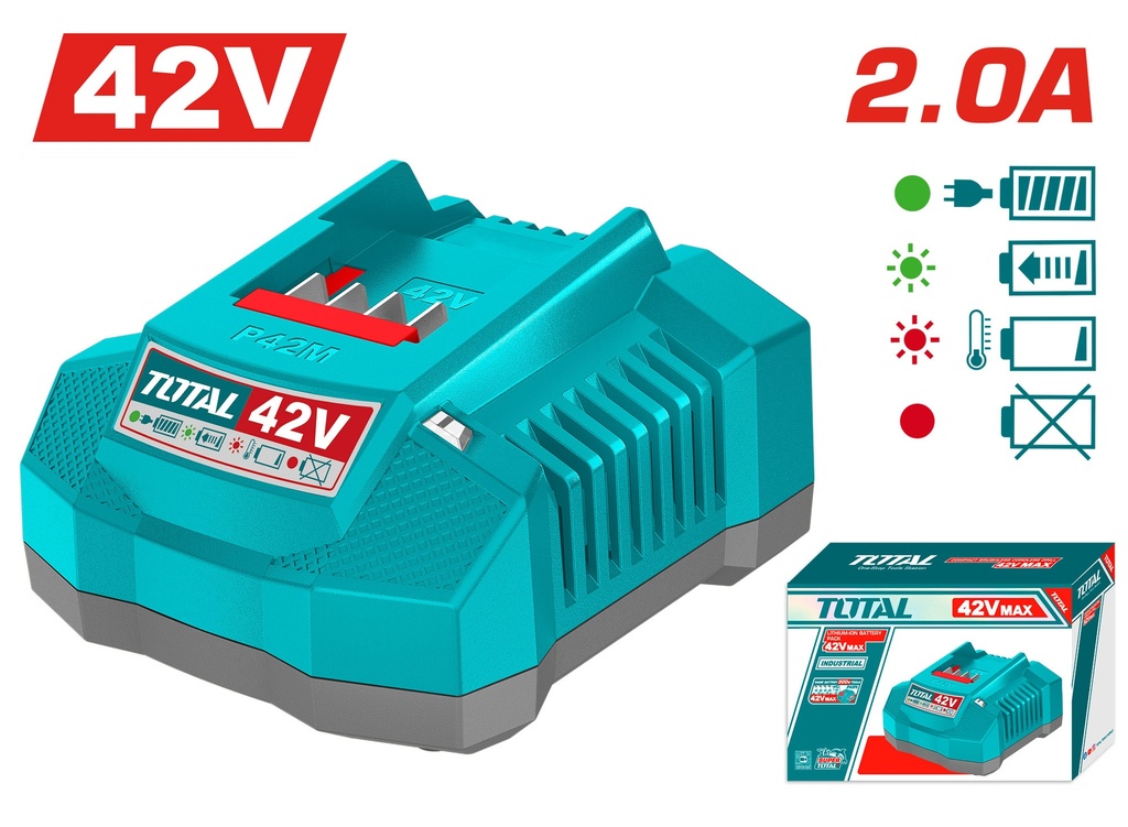 CARGADOR INTELIGENTE  PARA BATERIAS 42V 2.0AH INDUSTRIAL TOTAL (UTFCLI42021)