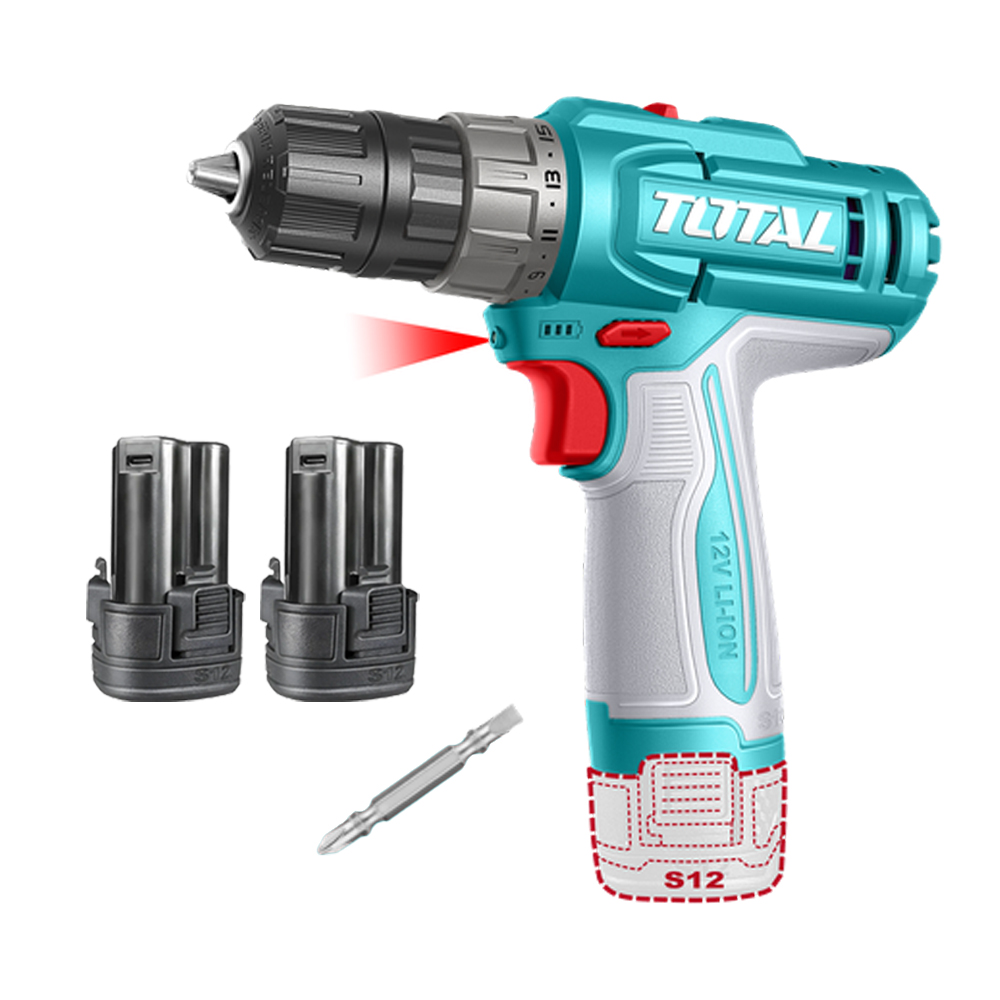 TALADRO INALAMBRICO 3/8" 12V 20NM INCLUYE 2 BATERIAS 1.5 AH SUPER TOTAL  (TDLI12206)