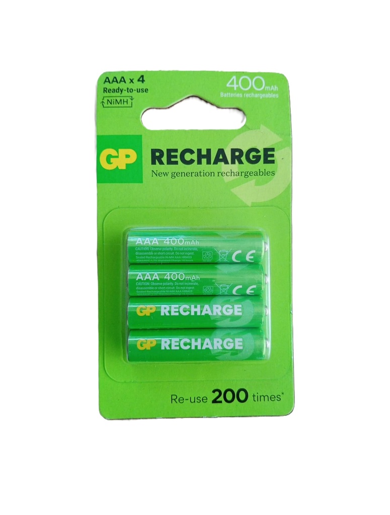 PILA RECARGABLE BLISTER X 4 GP 1.2V AAA 400 MAH (GP40AAAHC-C4K)