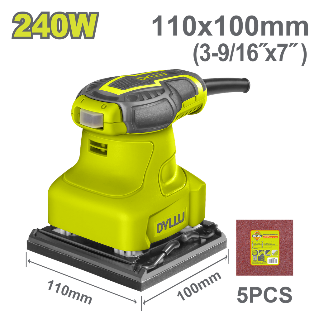 LIJADORA DE PALMA 4 3/8"X 4" 240W INCLUYE 5 LIJAS   DYLLU (UDTFA1503)