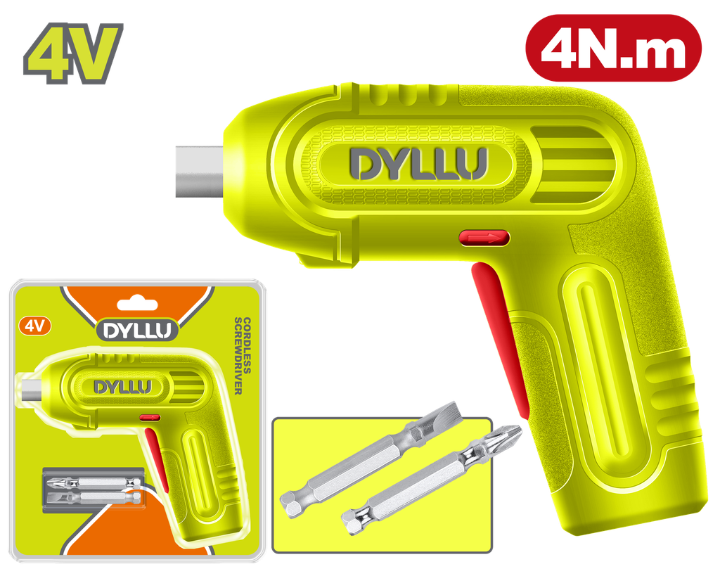ATORNILLADOR INALAMBRICO 4V  4NM INCLUYE DOS PUNTA TALADRO DYLLU (DTCV4628)